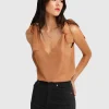 Discount Belle & Bloom Feel For You V-Neck Top - Camel NeckTop-Camel