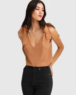 Discount Belle & Bloom Feel For You V-Neck Top - Camel NeckTop-Camel