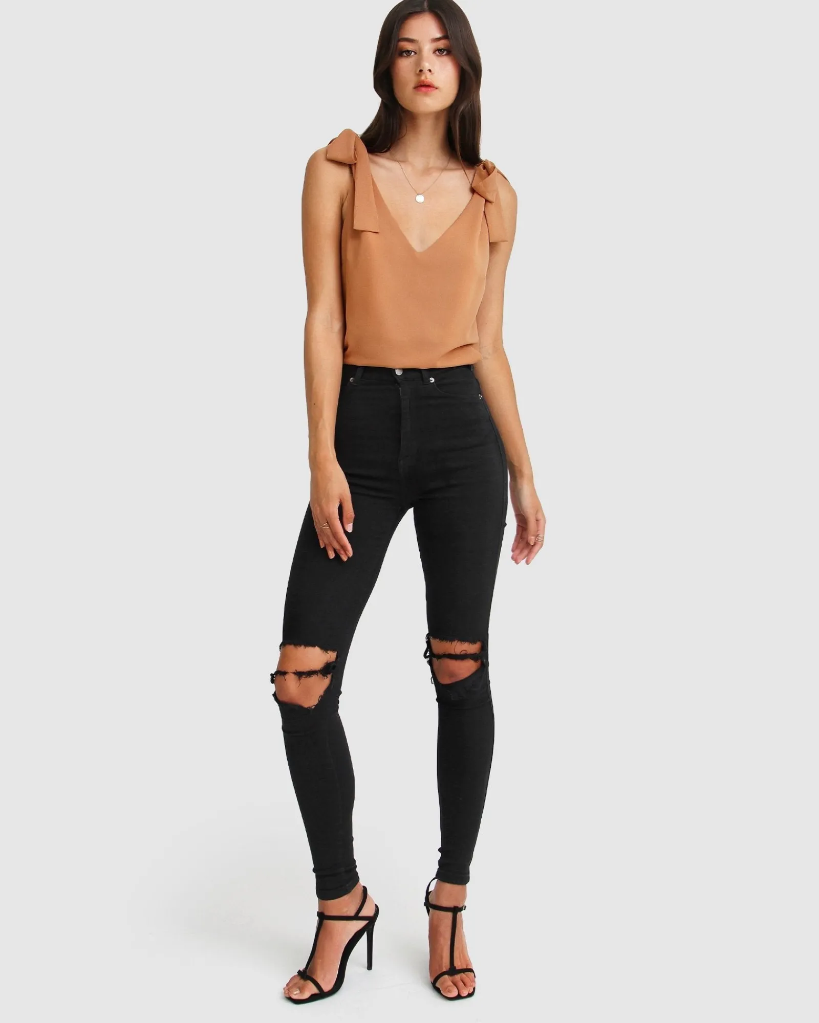 Discount Belle & Bloom Feel For You V-Neck Top - Camel NeckTop-Camel