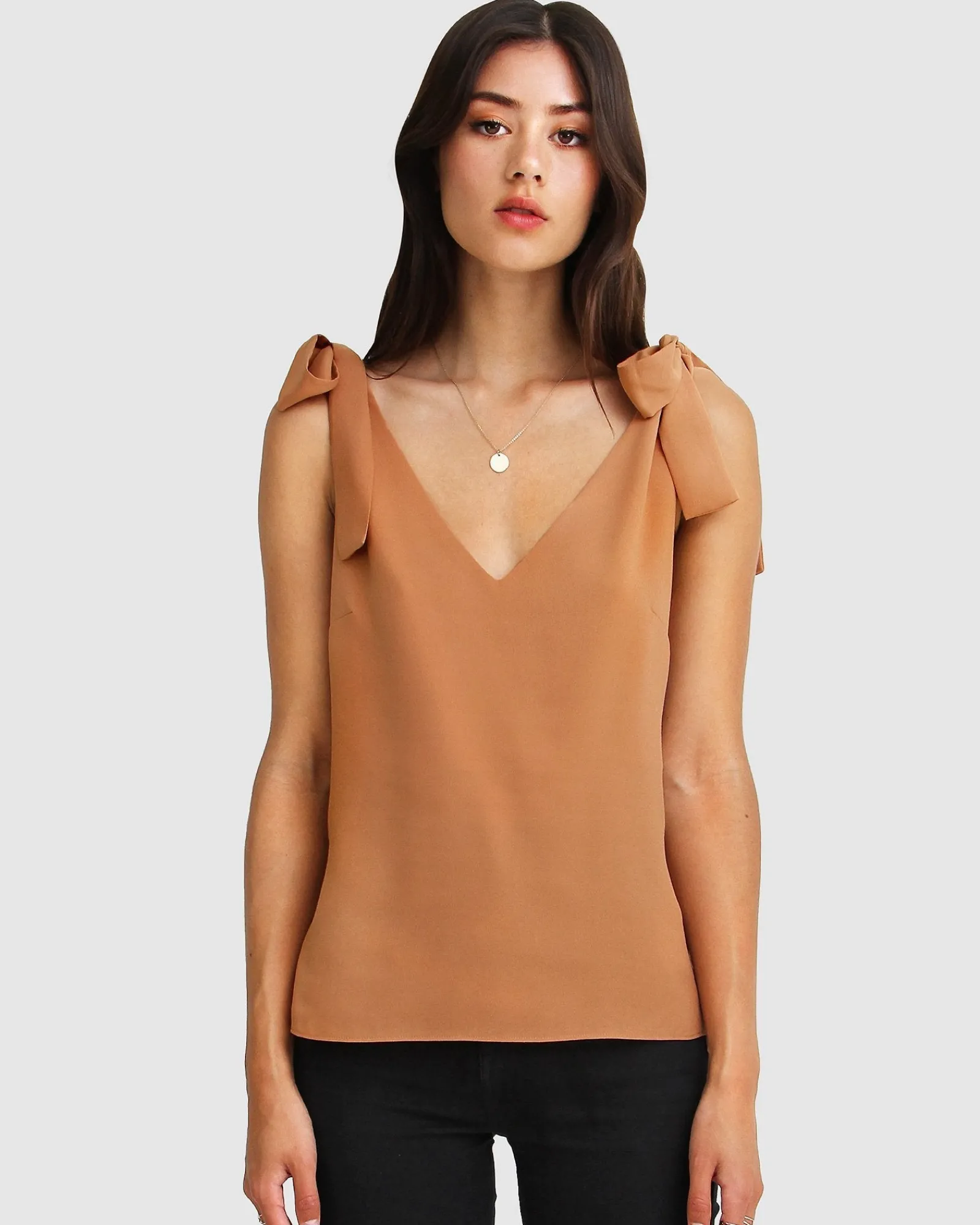 Discount Belle & Bloom Feel For You V-Neck Top - Camel NeckTop-Camel