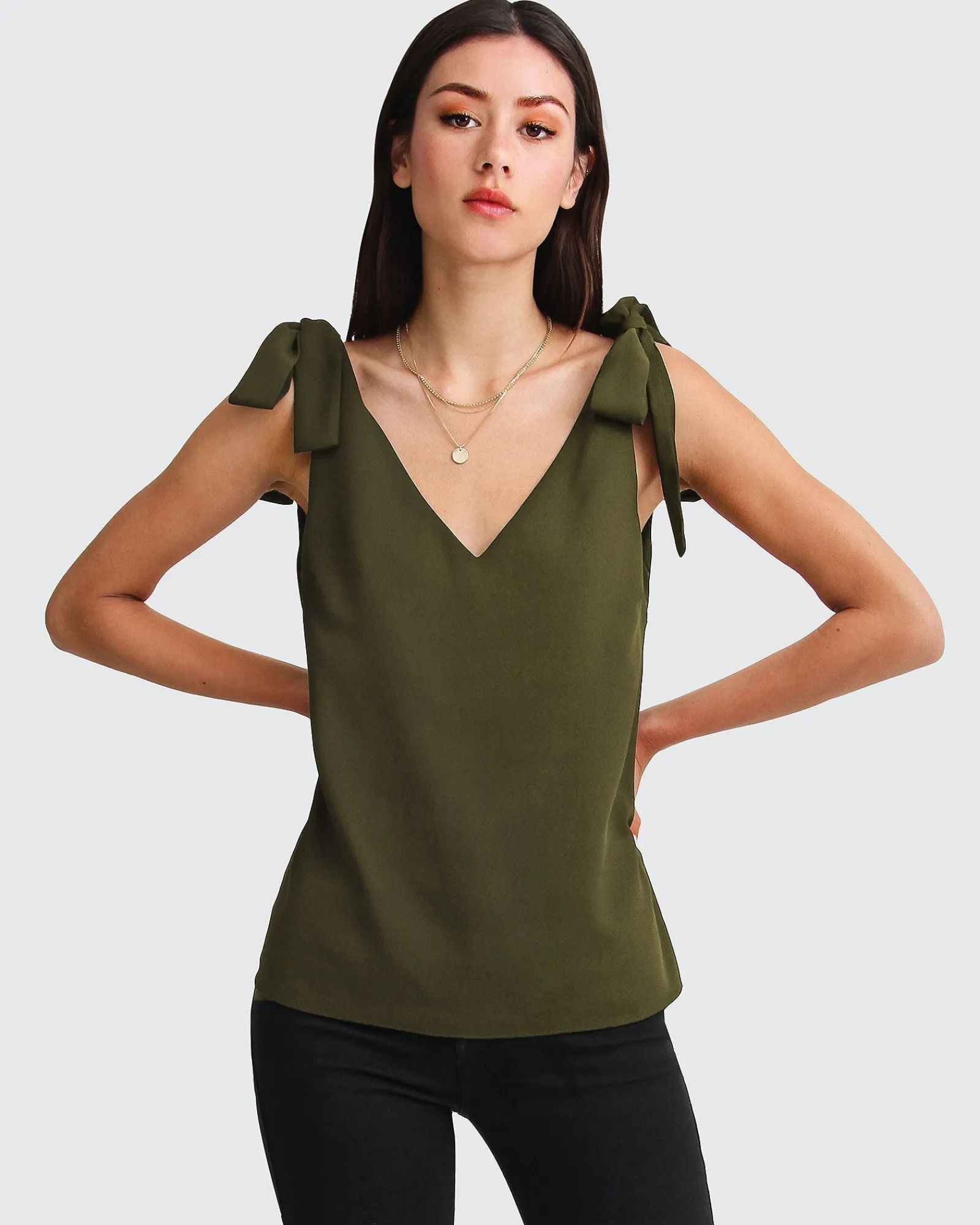 Online Belle & Bloom Feel For You V-Neck Top - Military NeckTop-Military