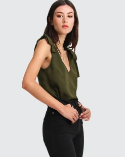 Online Belle & Bloom Feel For You V-Neck Top - Military NeckTop-Military