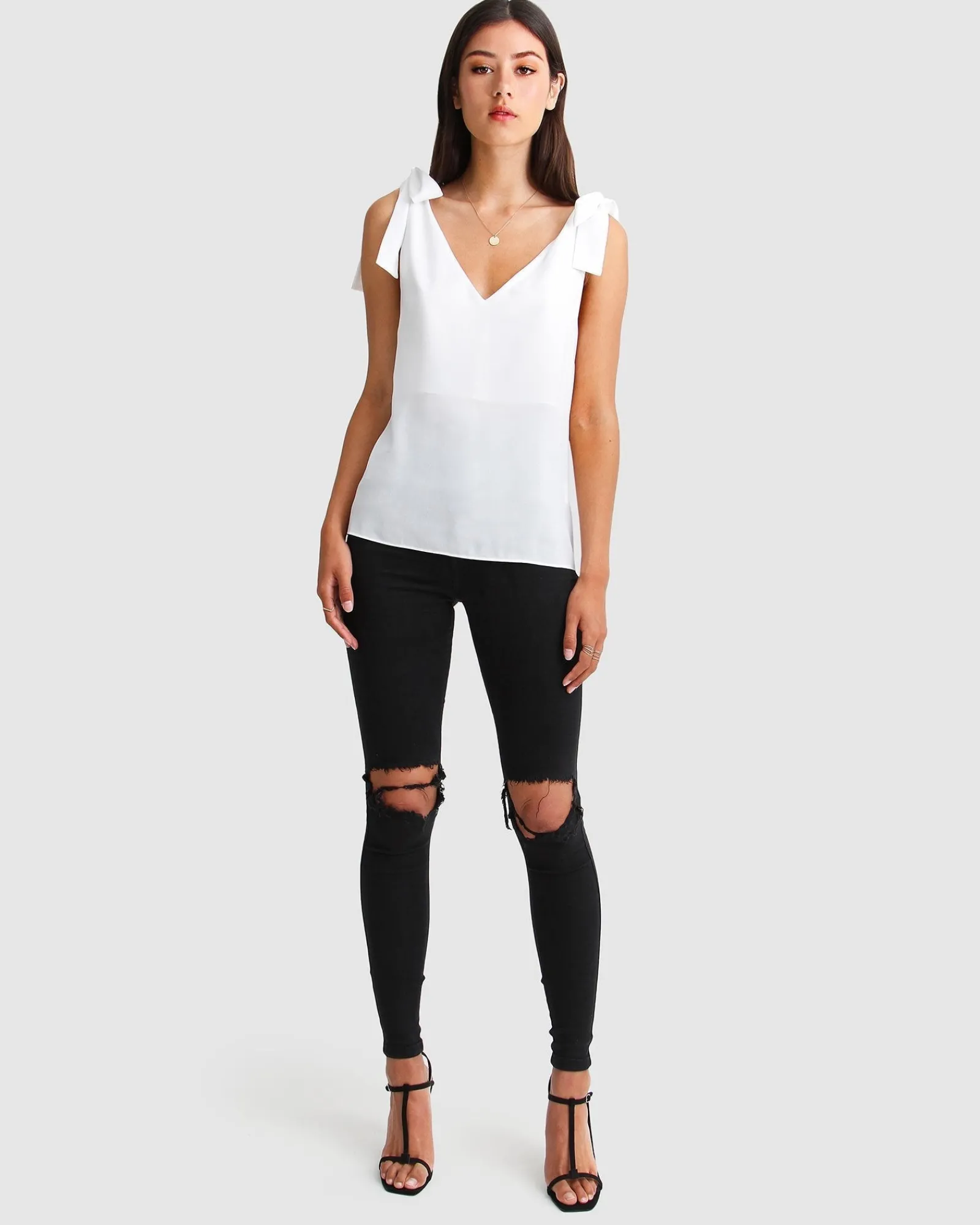 Clearance Belle & Bloom Feel For You V-Neck Top - White NeckTop-White
