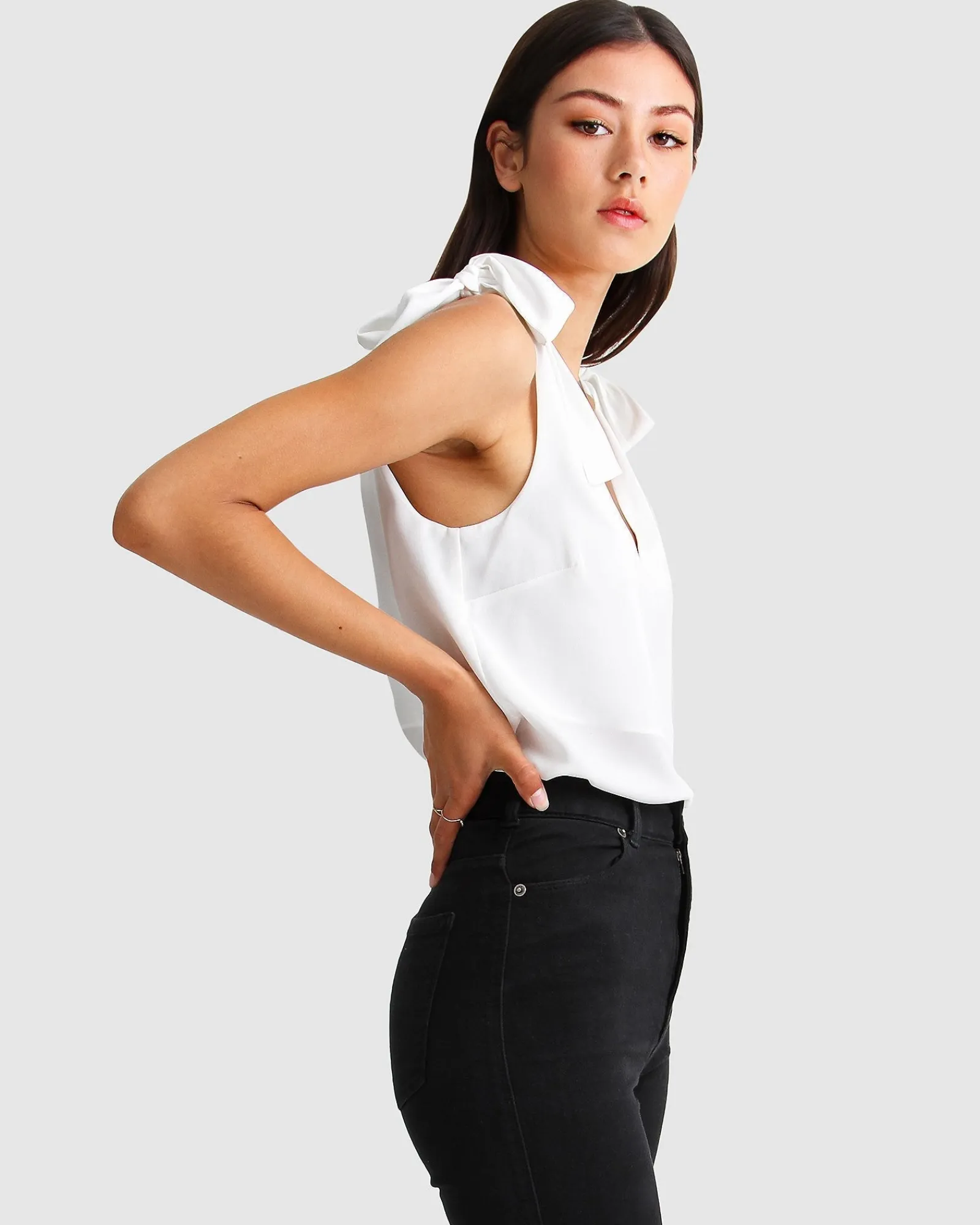 Clearance Belle & Bloom Feel For You V-Neck Top - White NeckTop-White