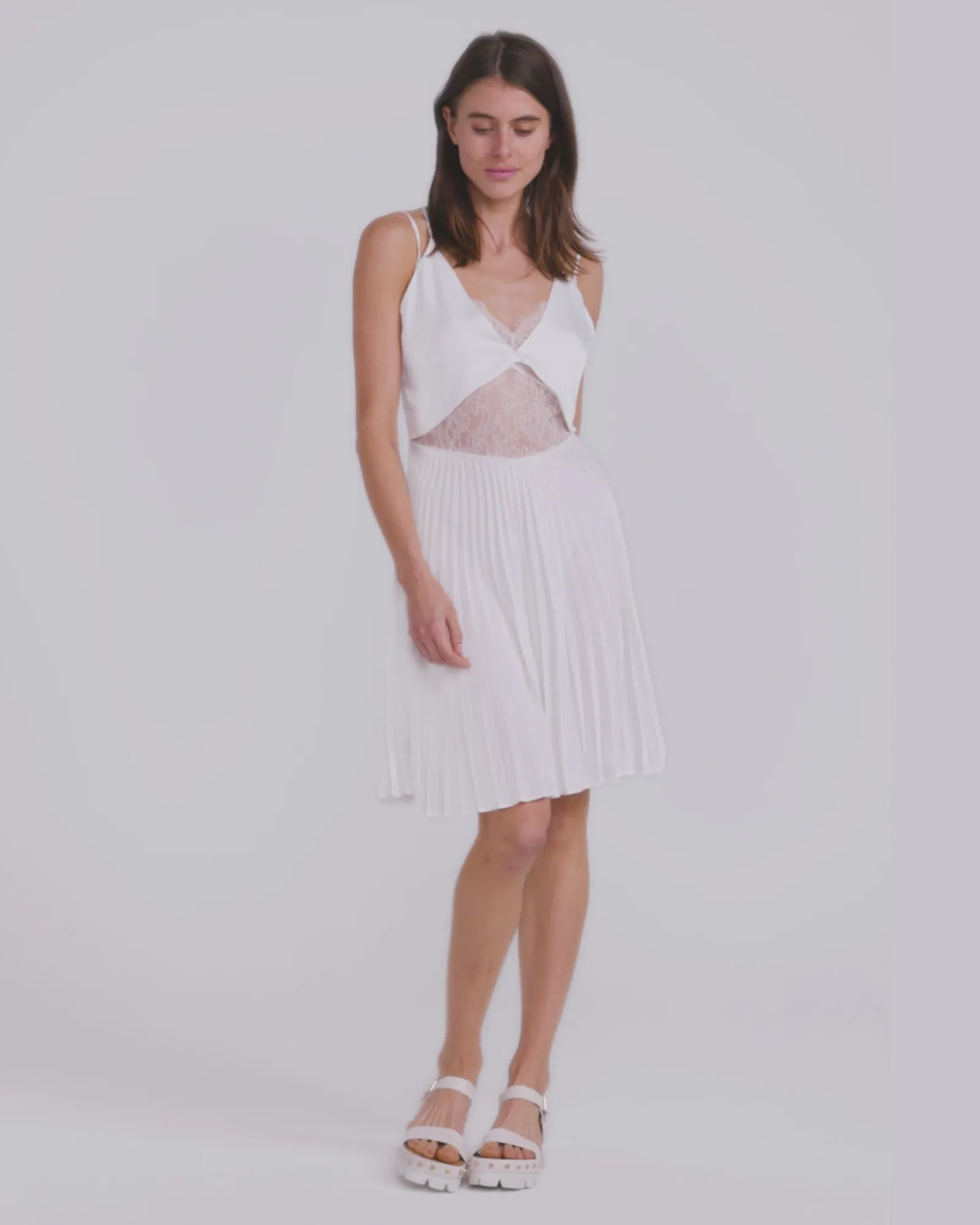 New Belle & Bloom Feel It Still Lace Trim Mini Dress - White