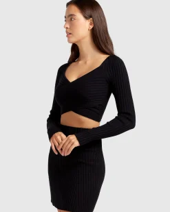 Fashion Belle & Bloom Forget Me Not Knit Crop - Black