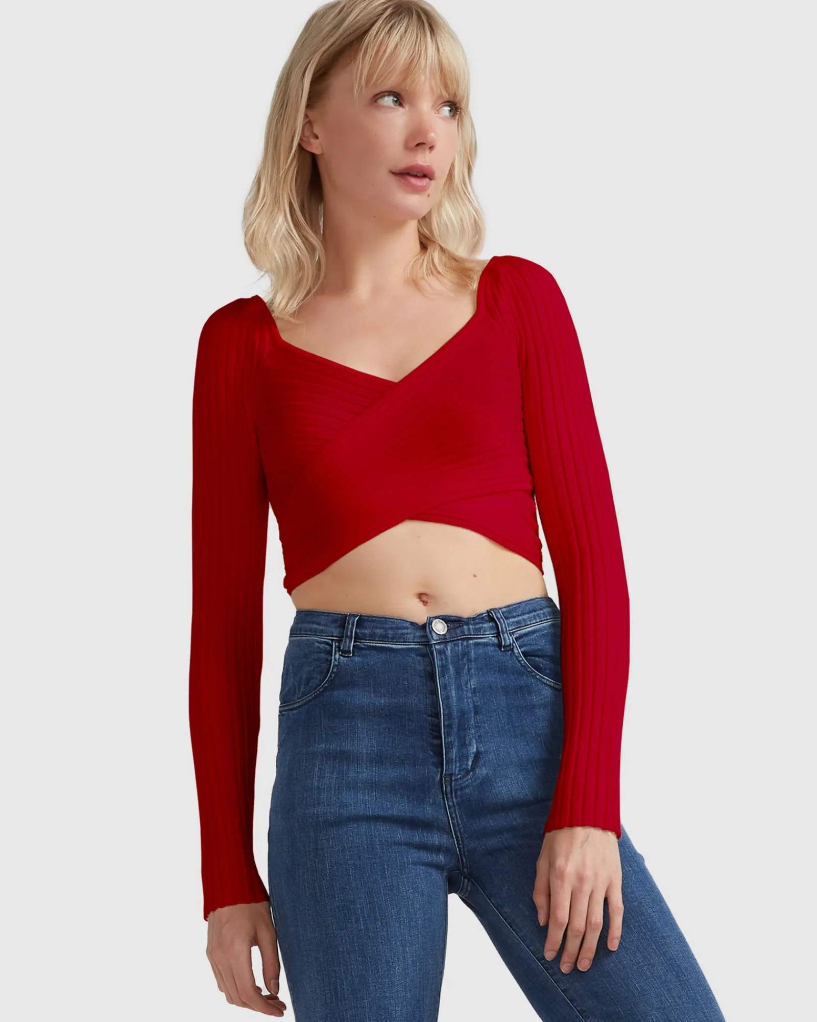 Online Belle & Bloom Forget Me Not Knit Crop - Red