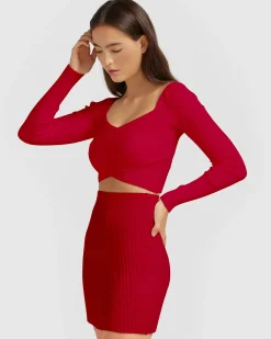 Online Belle & Bloom Forget Me Not Knit Crop - Red
