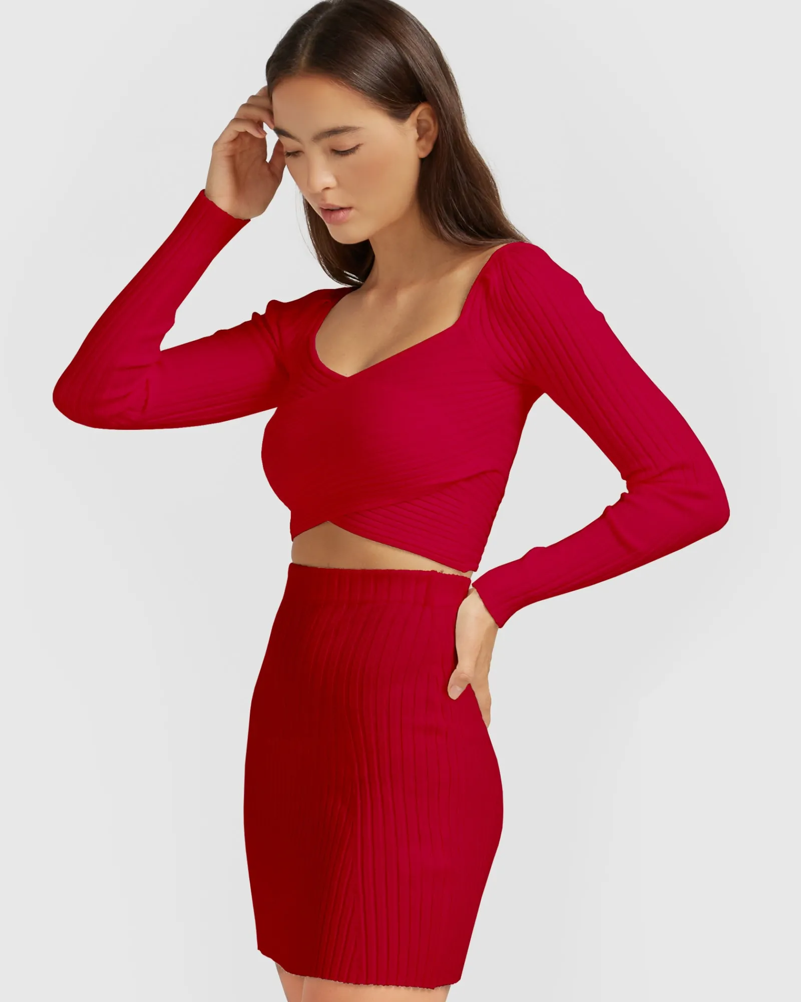 Online Belle & Bloom Forget Me Not Knit Crop - Red