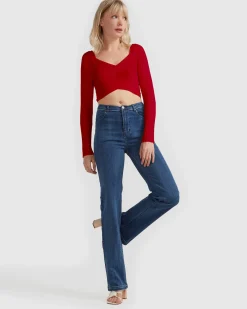 Online Belle & Bloom Forget Me Not Knit Crop - Red