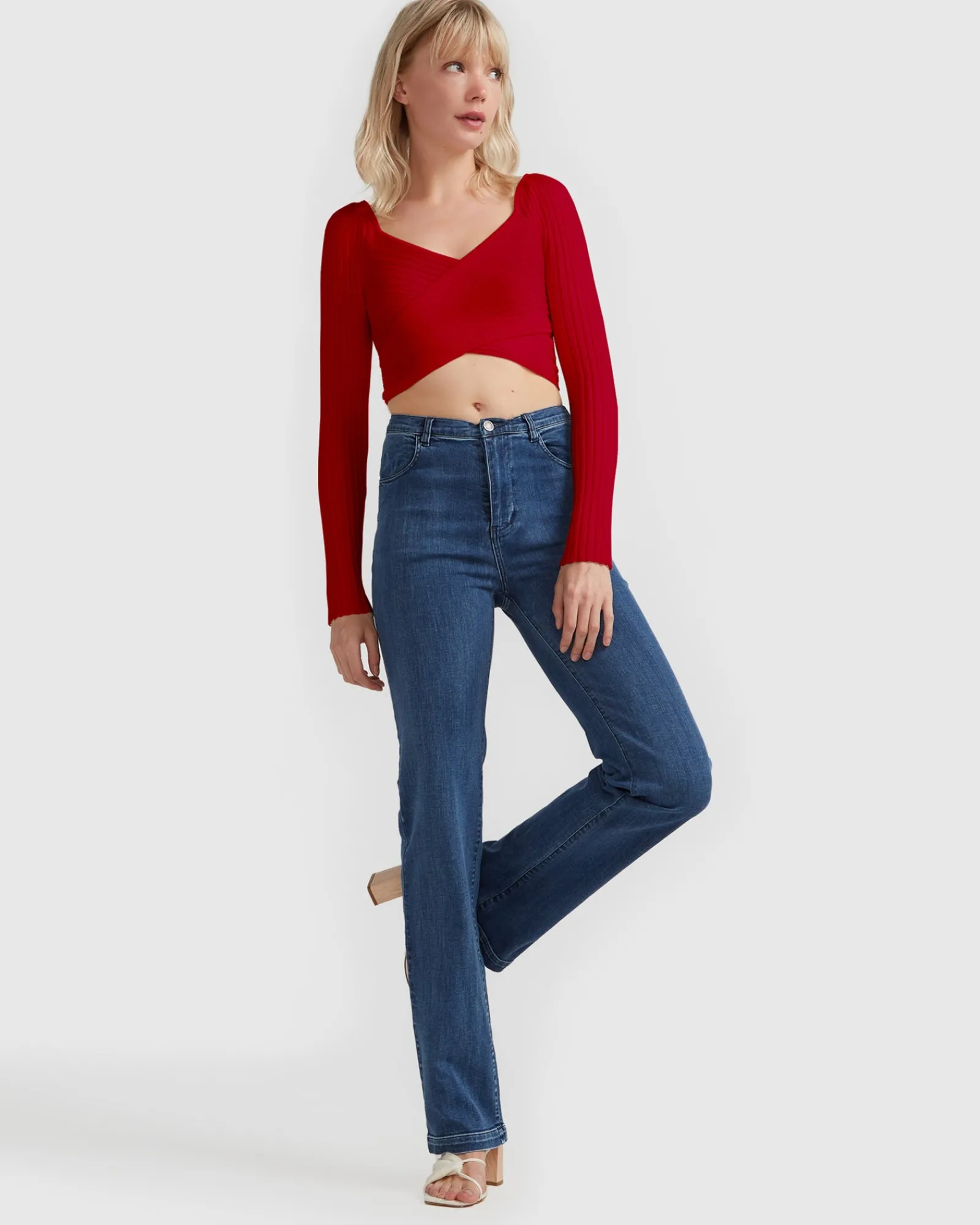 Online Belle & Bloom Forget Me Not Knit Crop - Red