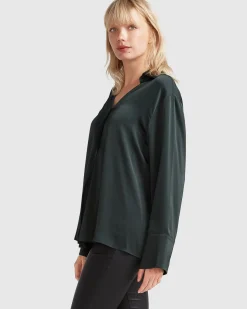 Hot Belle & Bloom Gemini Waterfall Shirt - Dark Green DarkGreen