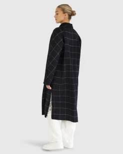 Discount Belle & Bloom Guestlist Oversized Double Breasted Coat - Navy Plaid NavyPlaid