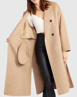 Online Belle & Bloom Guestlist Oversized Double Breasted C - Oat