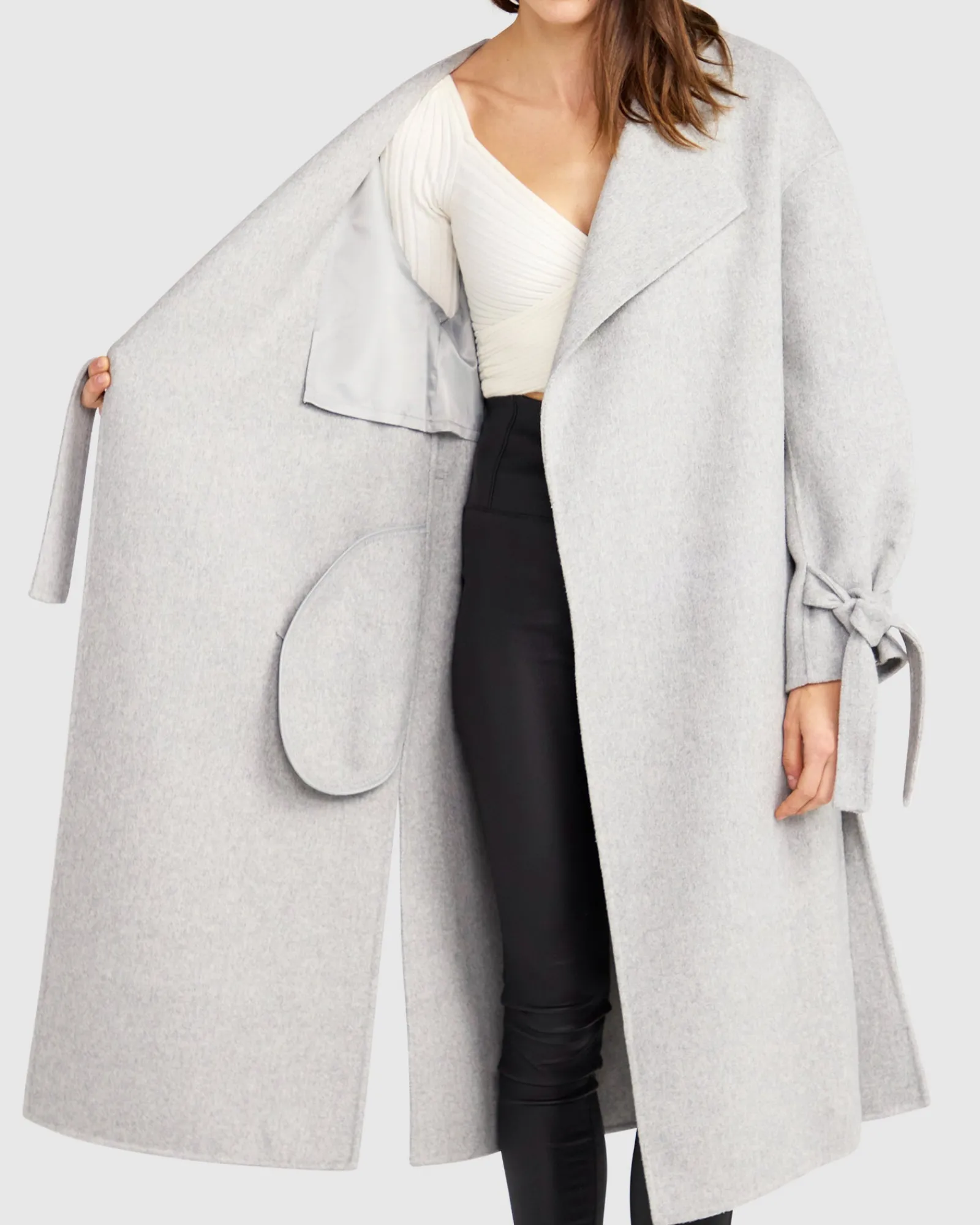 Sale Belle & Bloom Head Over Heels Collarless Robe Coat - Grey Marle GreyMarle