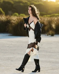 New Belle & Bloom Heavenly Bodies Lace Slip Dress - White/Black