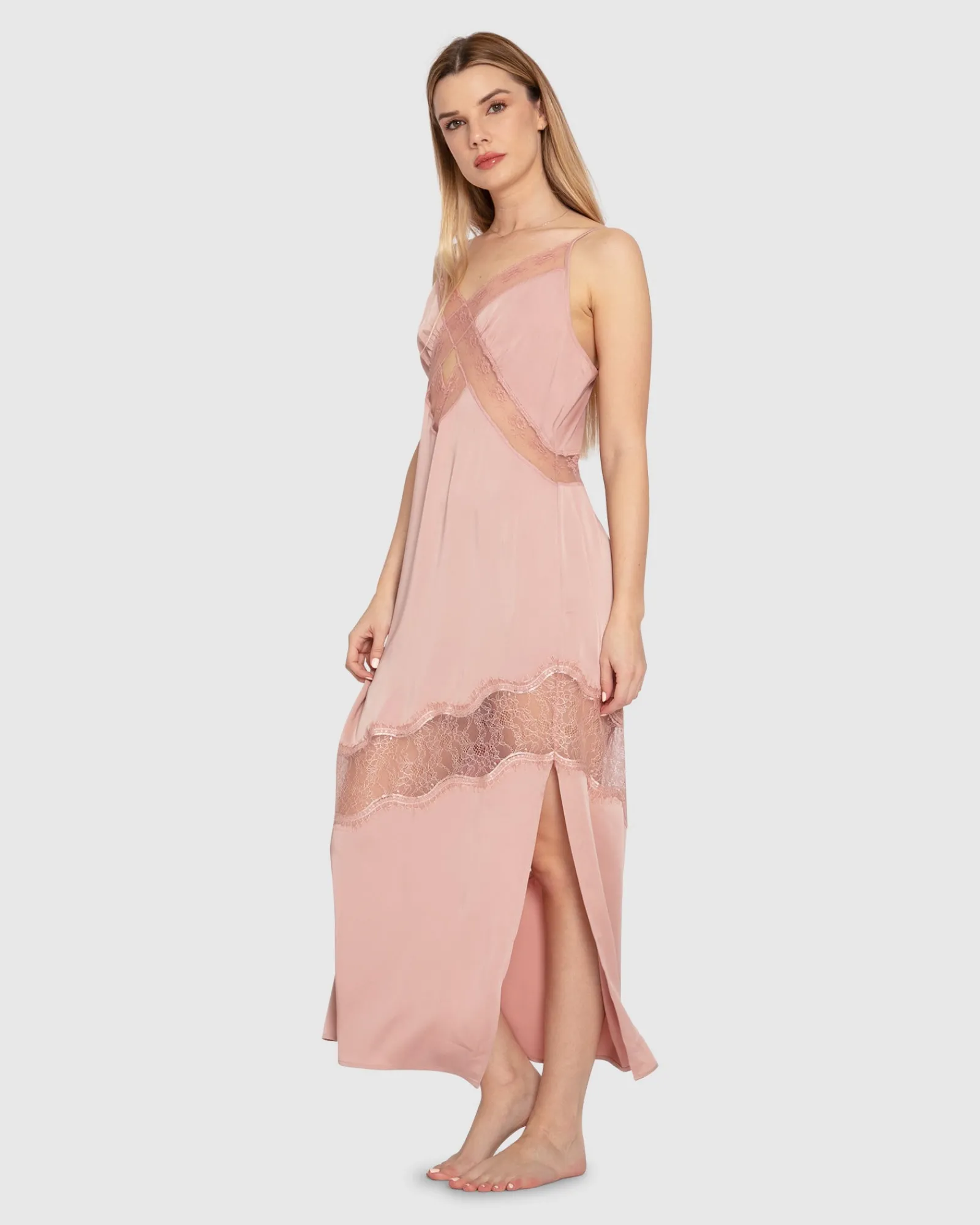 New Belle & Bloom Heavenly Bodies Lace Slip Dress - Rose