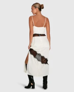 New Belle & Bloom Heavenly Bodies Lace Slip Dress - White/Black