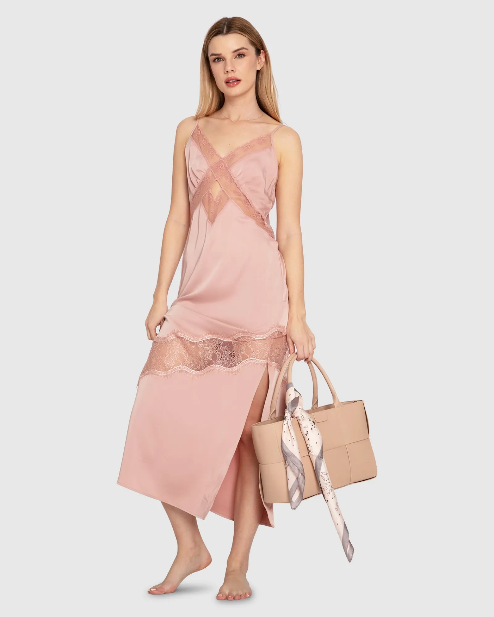 New Belle & Bloom Heavenly Bodies Lace Slip Dress - Rose