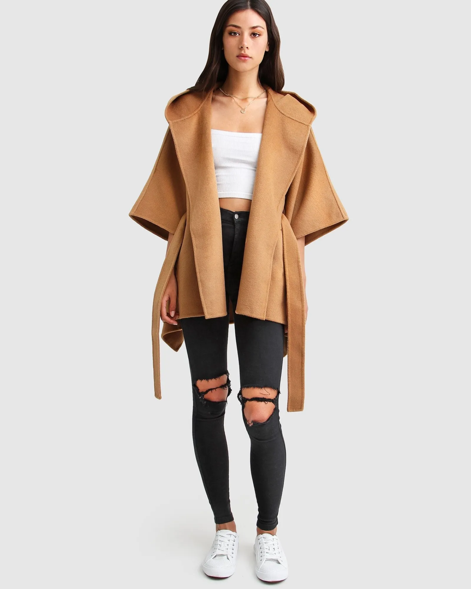 Fashion Belle & Bloom Jackson Landing Wool Blend Cape Coat - Dark Camel DarkCamel