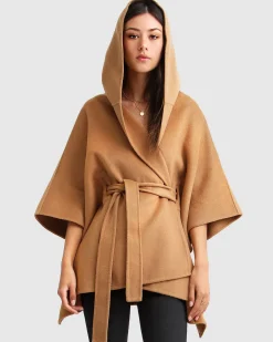 Fashion Belle & Bloom Jackson Landing Wool Blend Cape Coat - Dark Camel DarkCamel