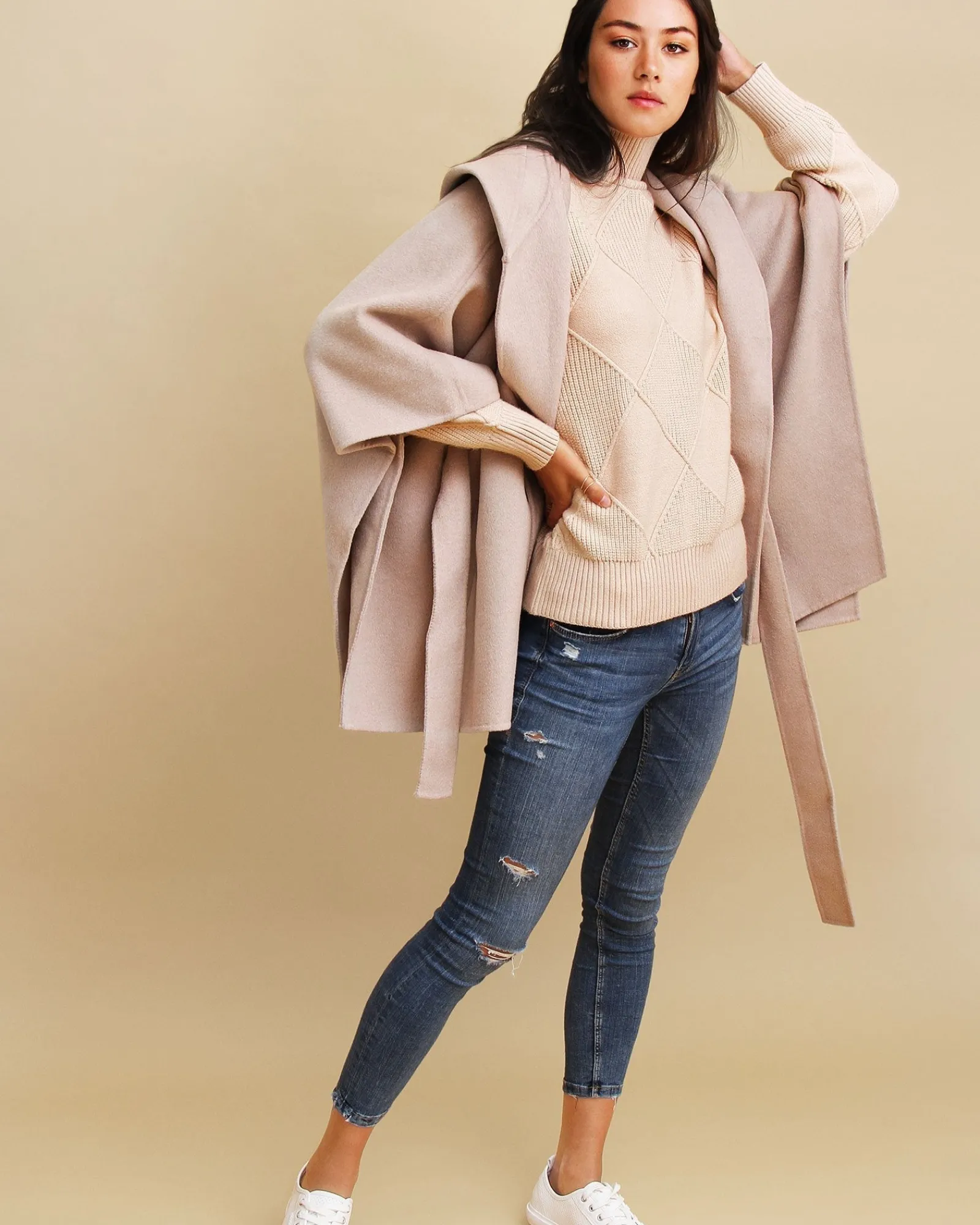 New Belle & Bloom Jackson Landing Wool Blend Cape Coat - Sand