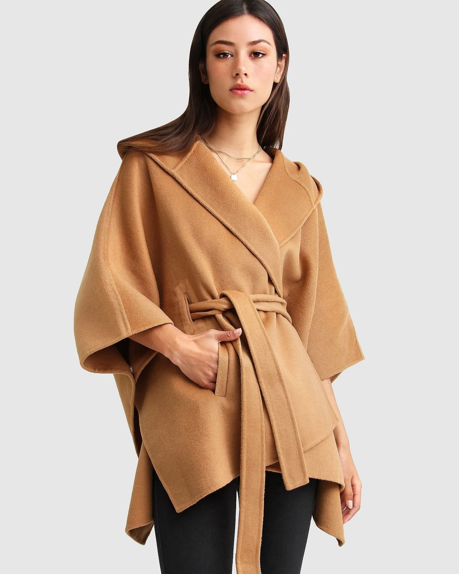 Fashion Belle & Bloom Jackson Landing Wool Blend Cape Coat - Dark Camel DarkCamel