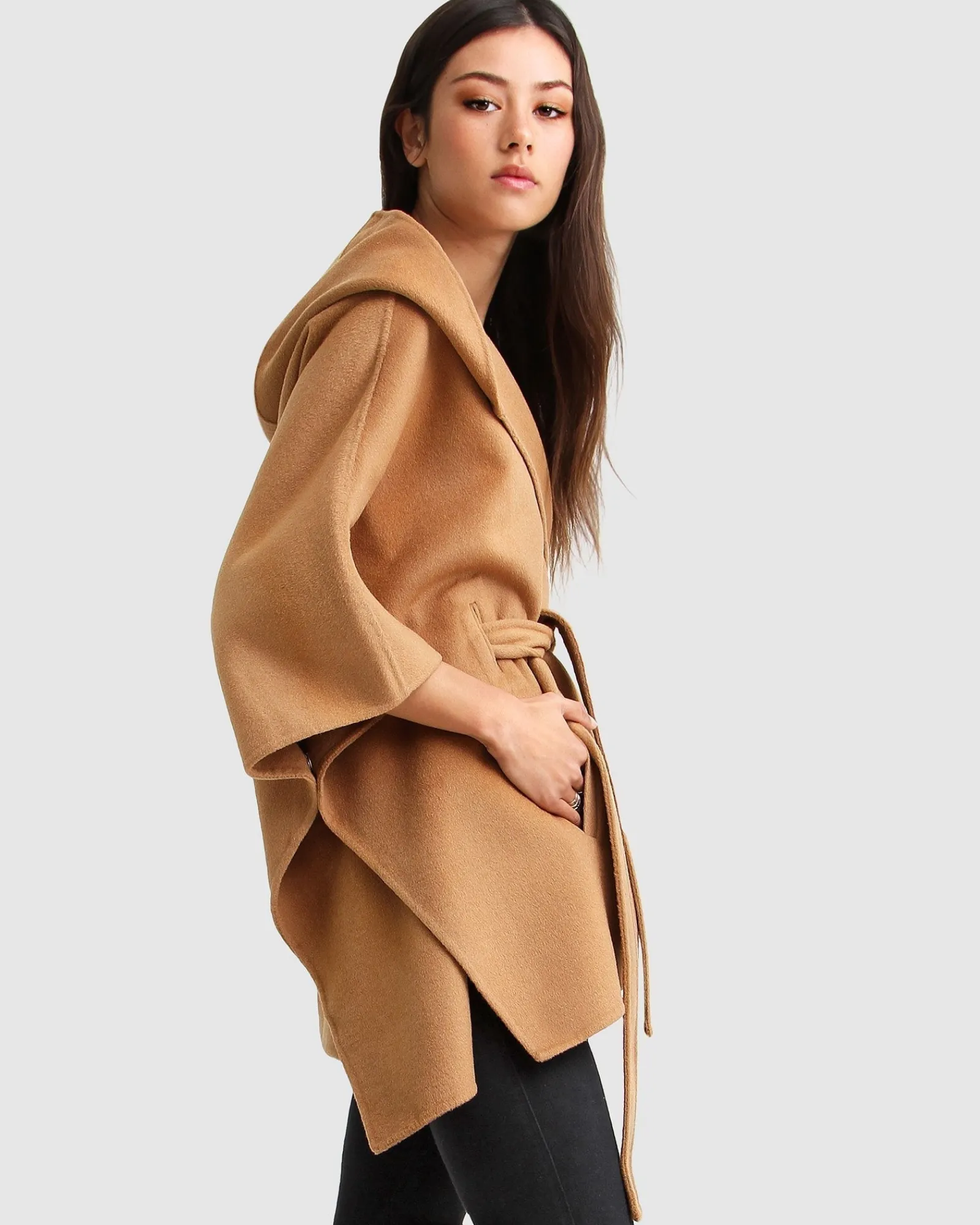 Fashion Belle & Bloom Jackson Landing Wool Blend Cape Coat - Dark Camel DarkCamel