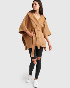 Fashion Belle & Bloom Jackson Landing Wool Blend Cape Coat - Dark Camel DarkCamel