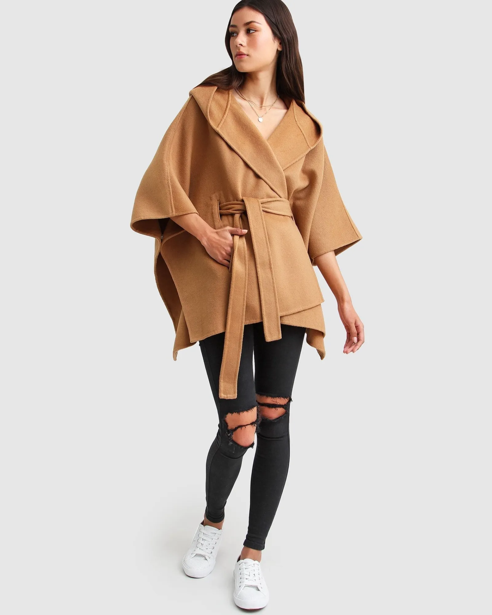 Fashion Belle & Bloom Jackson Landing Wool Blend Cape Coat - Dark Camel DarkCamel