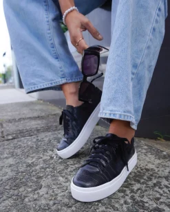 Hot Belle & Bloom Just A Dream Croc Leather Sneaker - Black