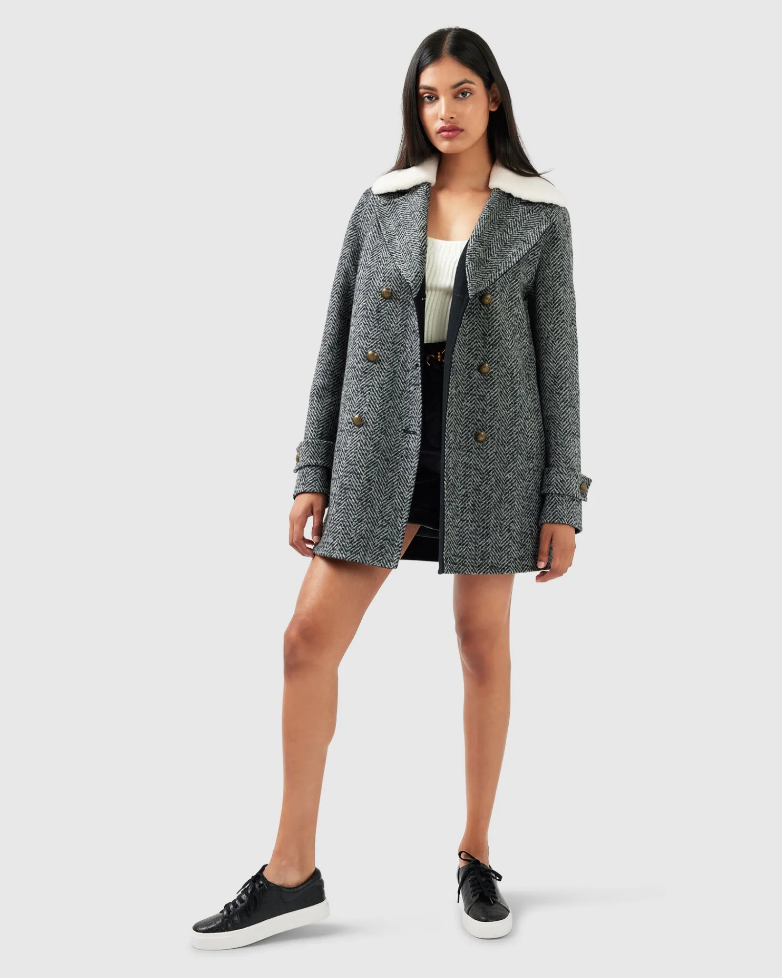 Fashion Belle & Bloom Liberty Sherpa Collar Wool Blend Coat - Charcoal
