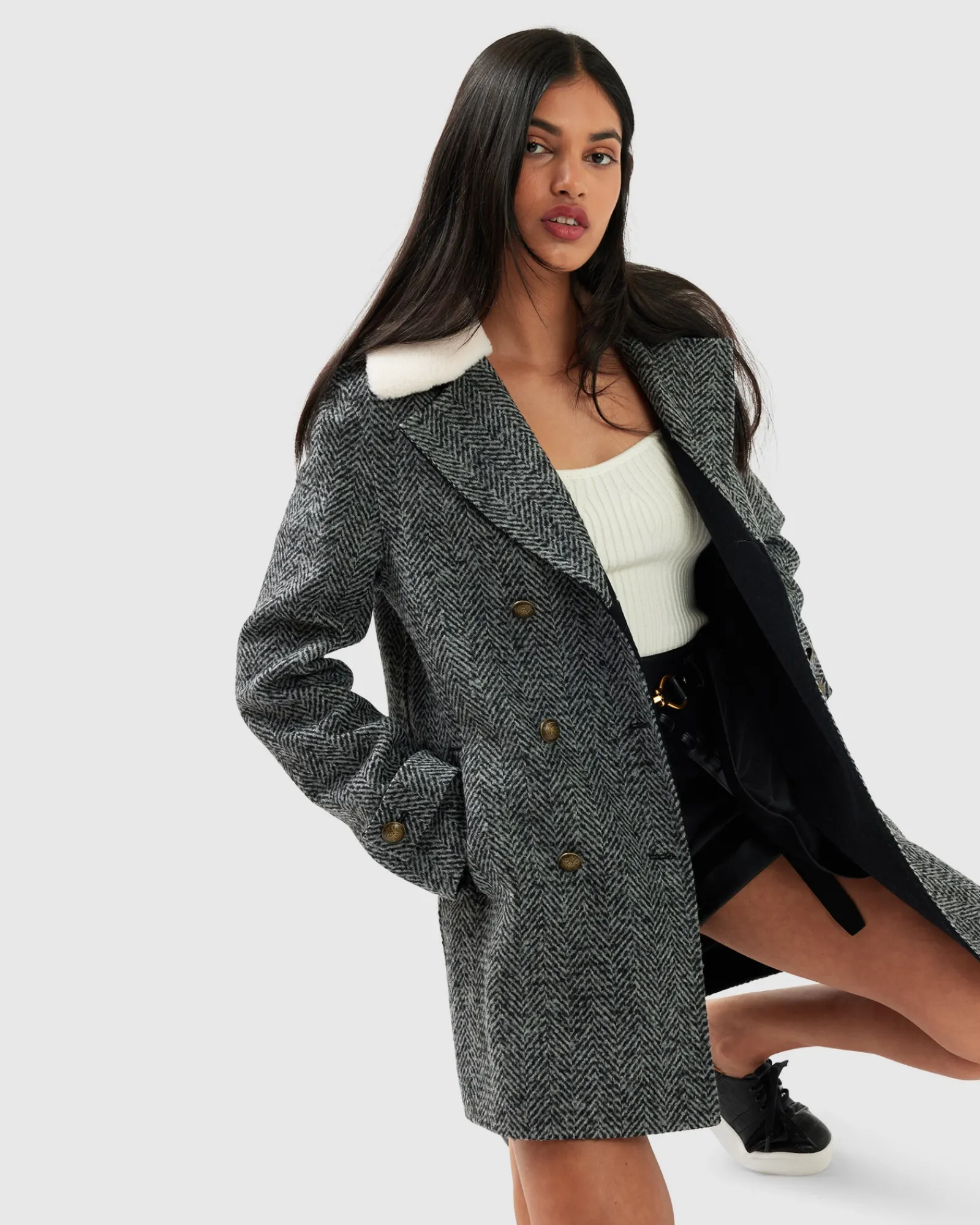 Fashion Belle & Bloom Liberty Sherpa Collar Wool Blend Coat - Charcoal