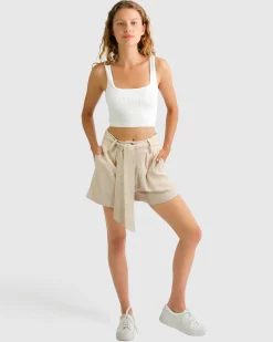 Sale Belle & Bloom Limitless Belted Shorts - Natural