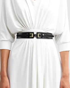 New Belle & Bloom London Fog Leather Waist Belt - Black