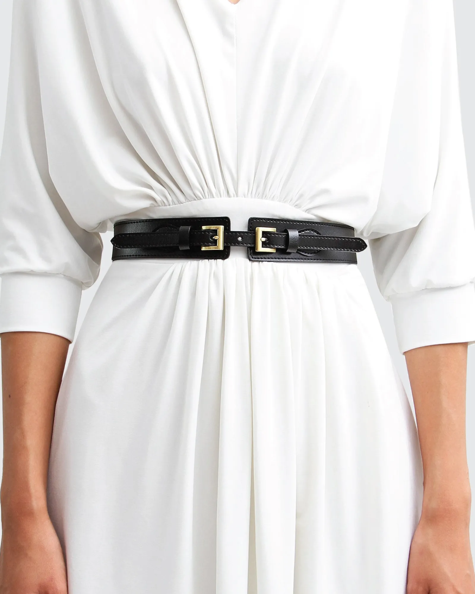 New Belle & Bloom London Fog Leather Waist Belt - Black