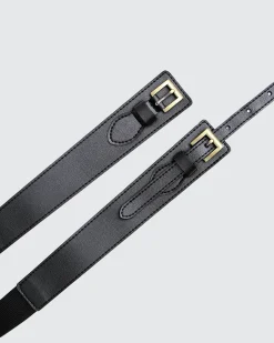 New Belle & Bloom London Fog Leather Waist Belt - Black