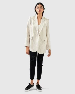Outlet Belle & Bloom Love & Mercy Striped Blazer - Beige
