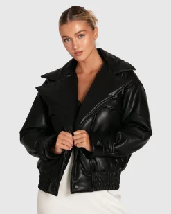 Fashion Belle & Bloom Love Drunk Leather Bomber - Black