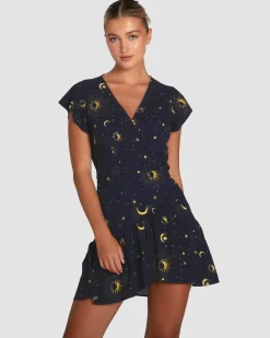 Sale Belle & Bloom Love Shack Mini Wrap Dress - Navy