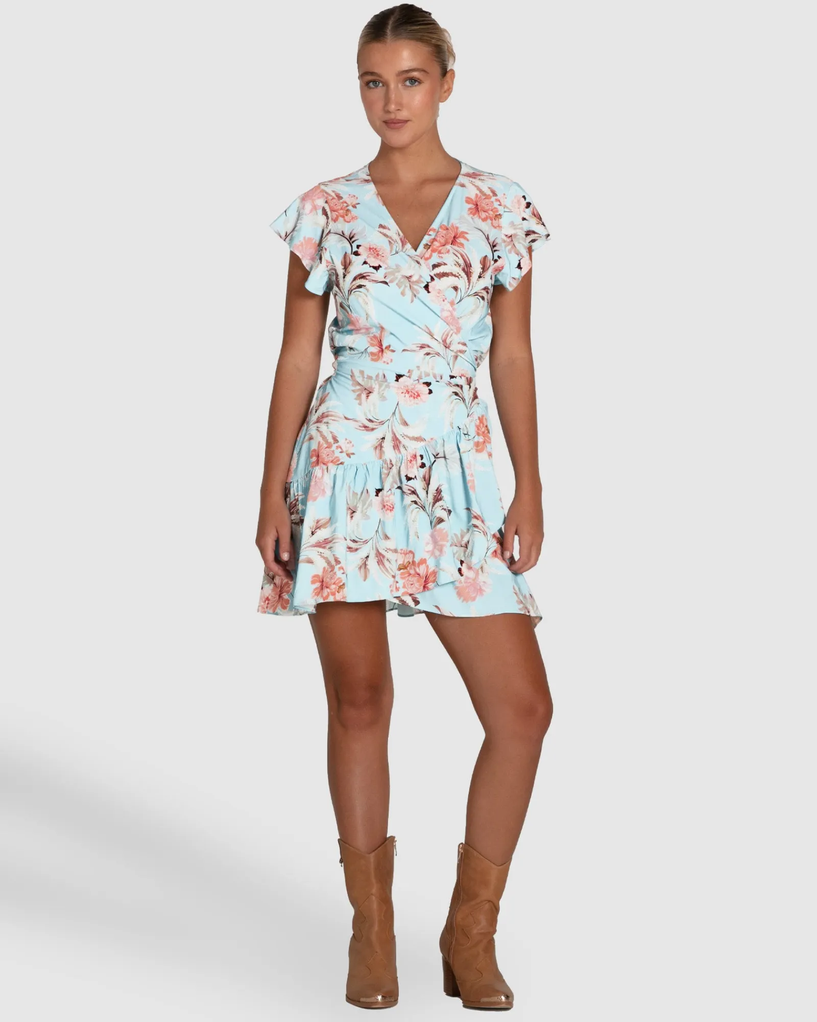 Online Belle & Bloom Love Shack Mini Wrap Dress - Light Blue LightBlue