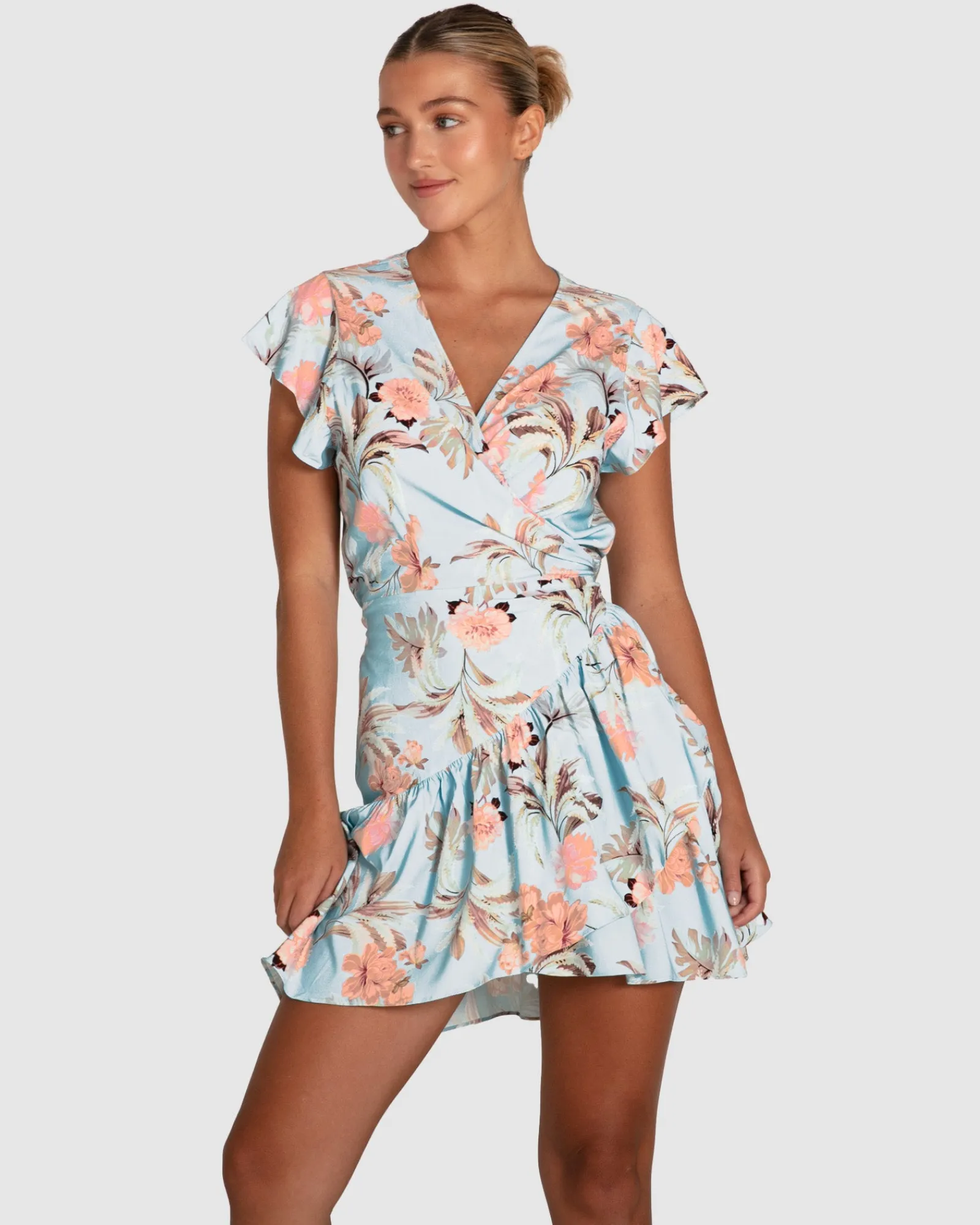 Online Belle & Bloom Love Shack Mini Wrap Dress - Light Blue LightBlue