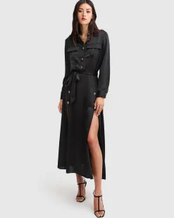 Clearance Belle & Bloom Lover To Lover Maxi Shirt Dress - Black