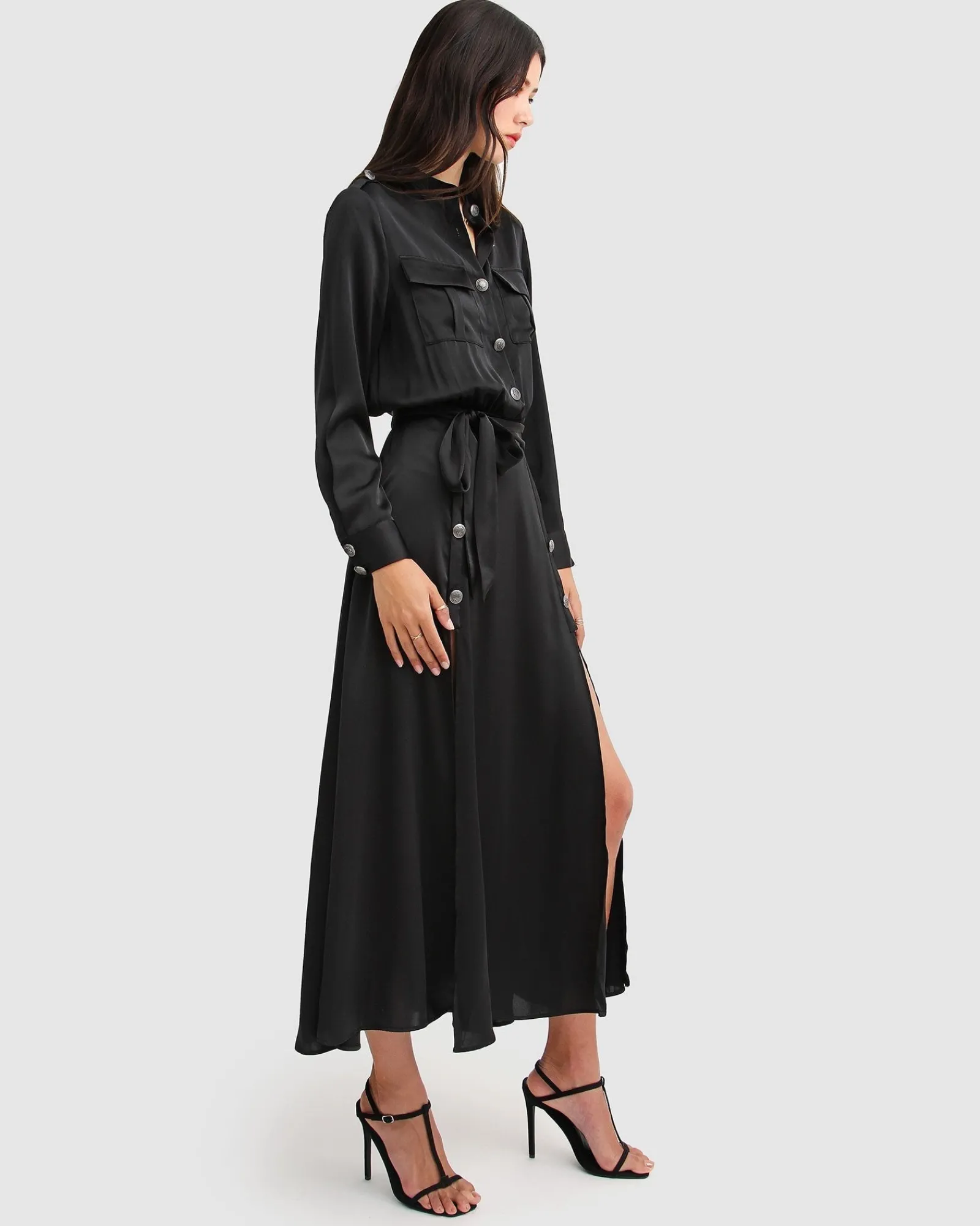Clearance Belle & Bloom Lover To Lover Maxi Shirt Dress - Black