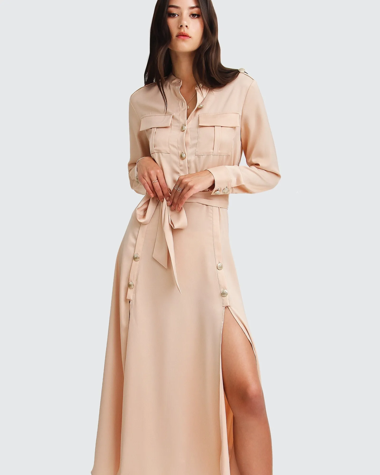 Fashion Belle & Bloom Lover To Lover Maxi Shirt Dress - Champagne