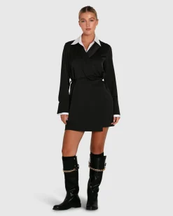 Best Belle & Bloom Make Me Feel Layered Shirt Dress - Black/White