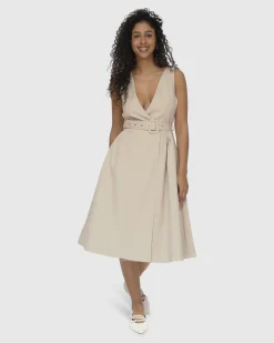 Hot Belle & Bloom Miss Independence Midi Dress - Sand