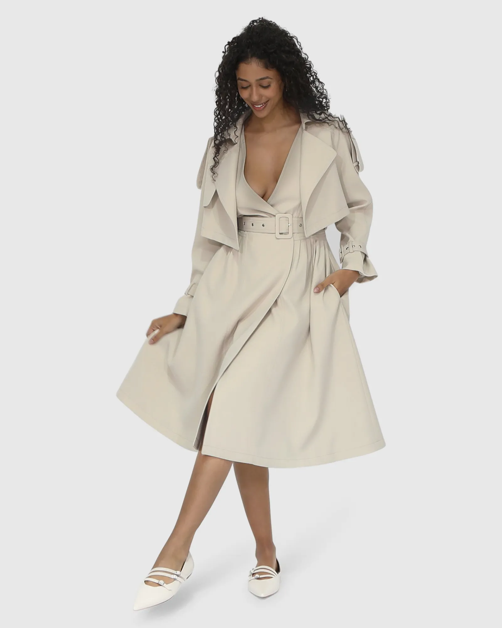 Hot Belle & Bloom Miss Independence Midi Dress - Sand