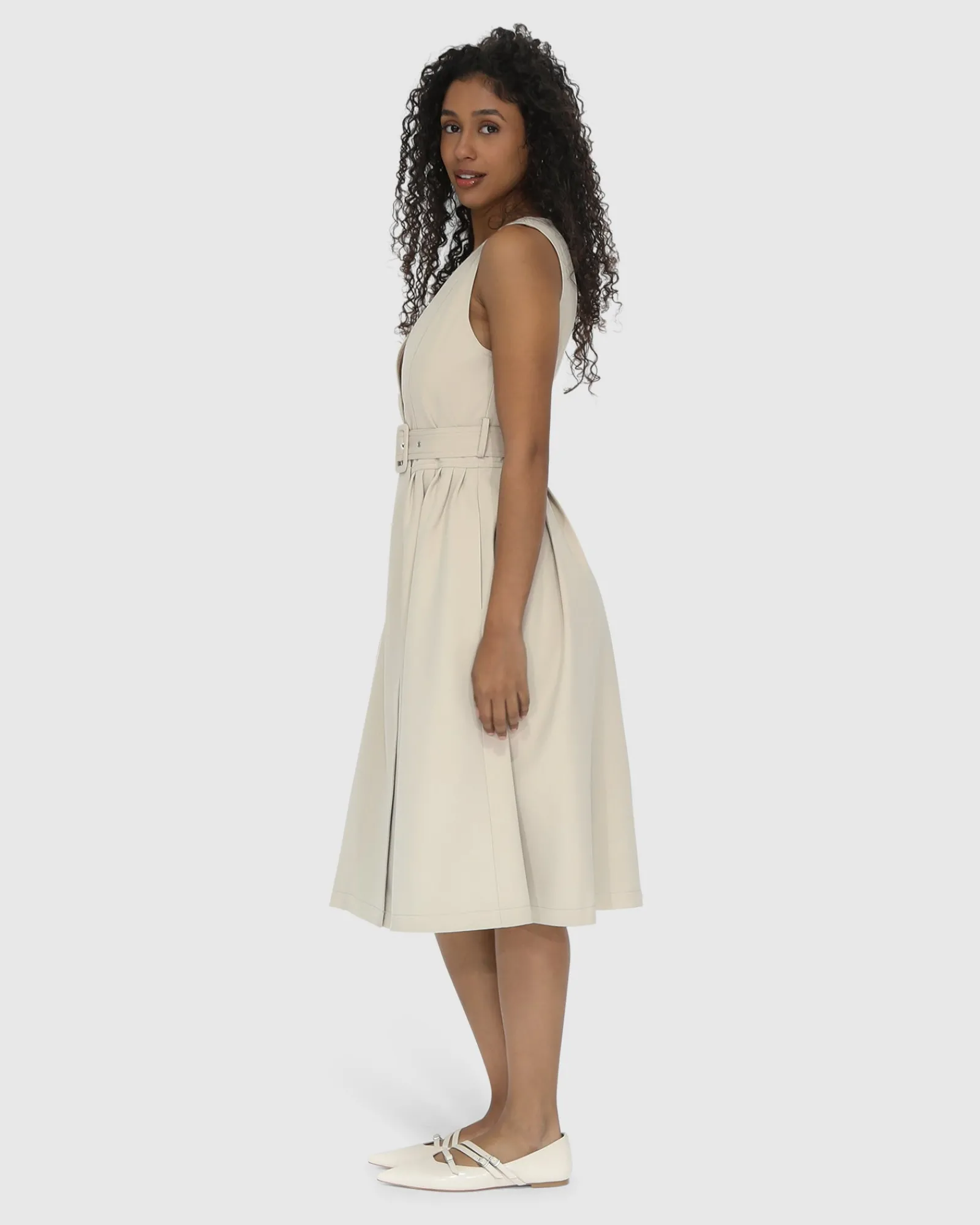 Hot Belle & Bloom Miss Independence Midi Dress - Sand