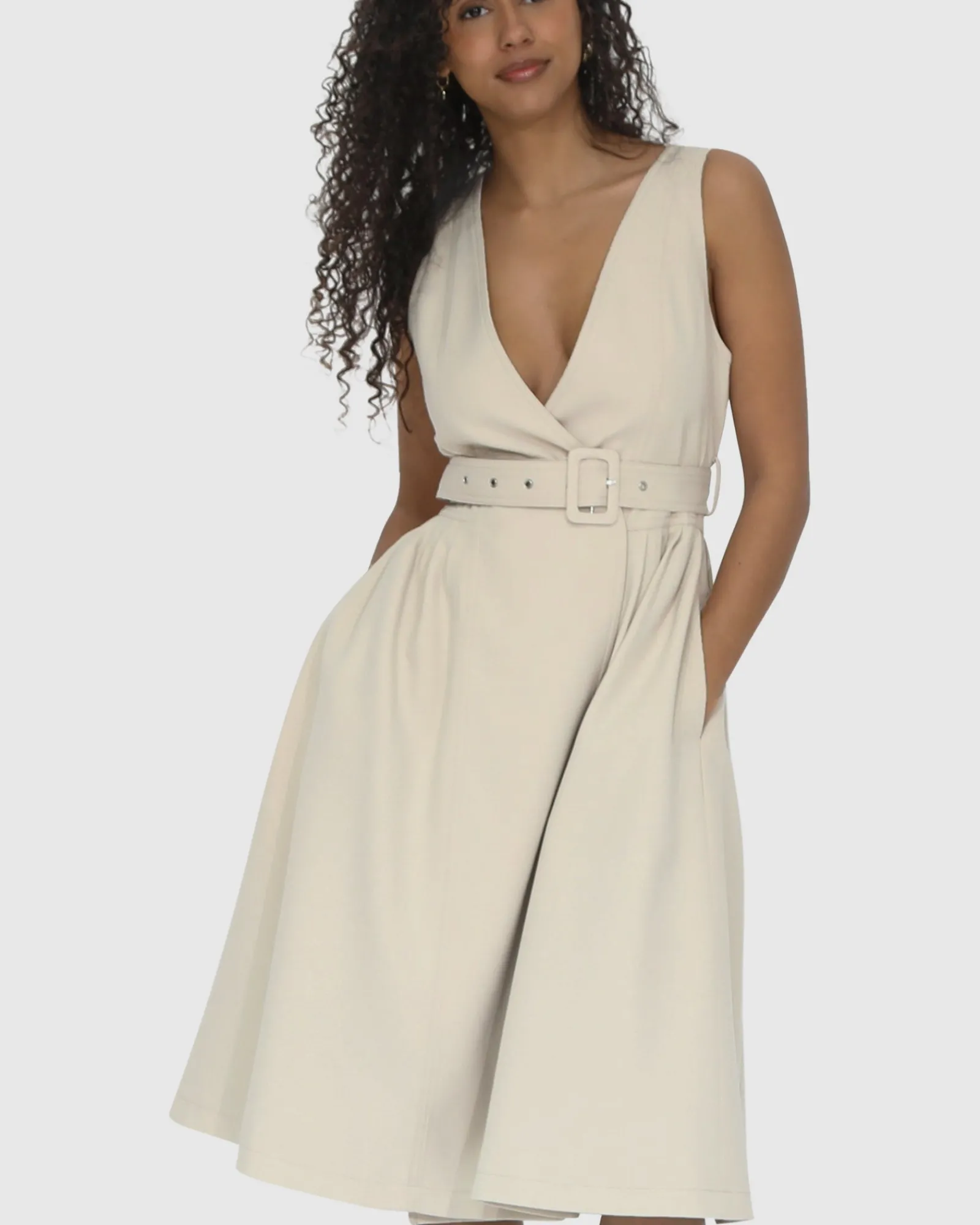Hot Belle & Bloom Miss Independence Midi Dress - Sand